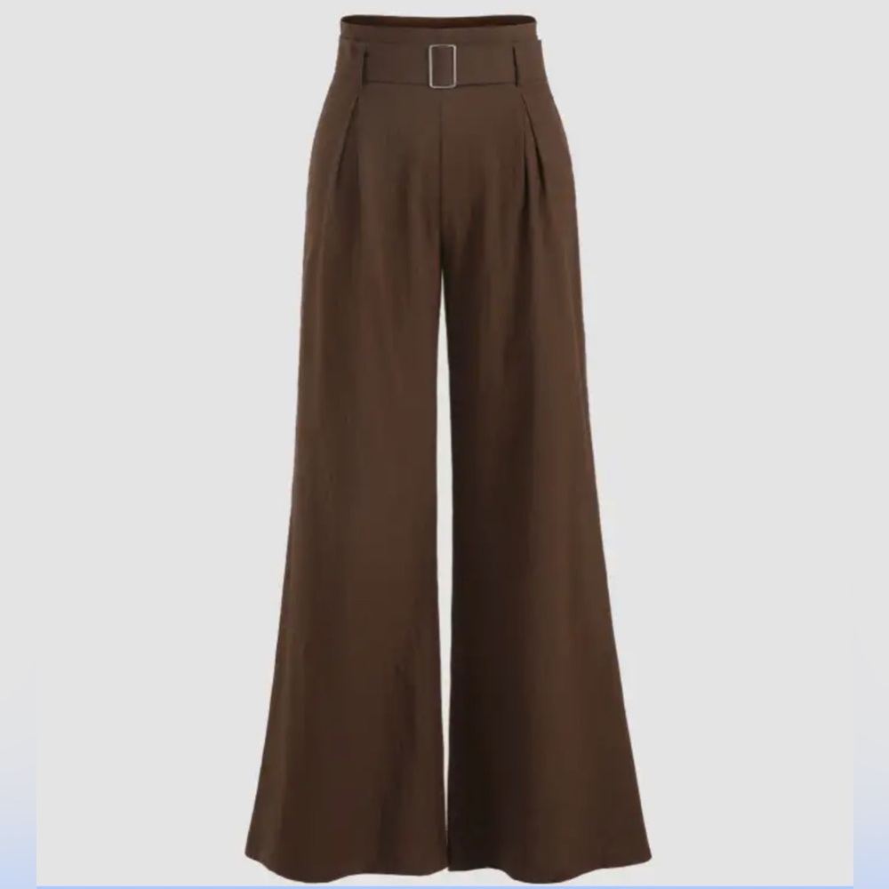 cider brown solid wide leg pants
